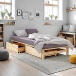 Homestyle4u Massivholzbett 100x200 mit Stauraum 2 Schubladen Palettenbett...