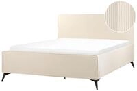 Beliani Polsterbett Cord beige mit Lattenrost 160 x 200 cm hohes Kopfteil Retro