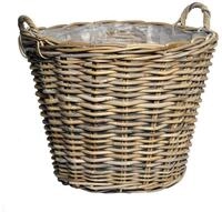 Rattan Pflanzkorb natur mit Henkeln - 42 cm - Weide Blumenkorb mit Folie -...