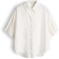 OPUS Damen Kurzarmbluse | Hemdbluse aus Baumwoll Popelin Loose Fit Milk, 36