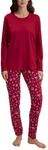 CALIDA Family & Friends Pyjama, Schlafanzug Damen, warme Baumwollqualit&auml;t deep red
