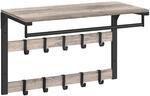 VASAGLE Wandgarderobe, mit Ablage, Wandregal mit 10 abnehmbaren Haken, H&auml;ngeregal,