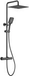 Rainsworth Duschsystem mit Thermostat Schwarz, 30 * 30cm Quadratisch Edelstahl