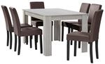 [en.casa] Esstisch Eiche wei&szlig; mit 6 St&uuml;hlen braun Kunstleder gepolstert 140x90