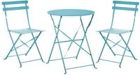 Beliani Balkonset Metall blau 3-teilig Tisch rund mit 2 St&uuml;hlen klappbar modern