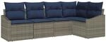 vidaXL Gartensofa-Set mit Kissen 5 pcs Grau und Marineblau Poly-Rattan, Garten...
