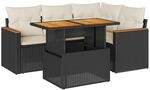 vidaXL 5tlg. Garten-Sofagarnitur mit Kissen Schwarz Poly Rattan Akazie, Outdoor
