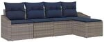 vidaXL Sofa Set mit Kissen 5 pcs Grau und Marineblau Poly-Rattan, Garten und