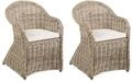 Beliani Gartensessel mit hoher Lehne Rattan nat&uuml;rlich 2er Set Auflagen beige...