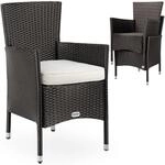 Casaria&reg; 2er Set Poly Rattan Gartenstuhl mit Auflage Stapelbar Wetterfest 160...