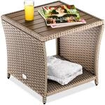 Casaria&reg; Beistelltisch Creme Wetterfest Klein Holz Polyrattan Akazie...