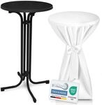 Beautissu Schwarzer Stehtisch klappbar 60 cm mit Premium Stehtischhusse Wei&szlig; &