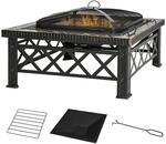 Outsunny 3-in-1 Feuerschale mit Funkenschutz Schwarz 76cm x 76cm x 47cm