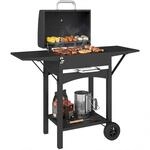 Outsunny Holzkohlegrill mit Deckel, BBQ Smoker Grill mit 2 Seitentischen Gro&szlig;e