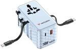 Verbatim 70W GaN Reiseadapter, weltweit einsetzbar mit 2 Ladekabel Blau