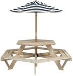 vidaXL Picknicktisch f&uuml;r 6 Kinder mit Hexagon-Sonnenschirm, Tanne, Picknickbank,