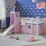 Homestyle4u 2553, Kinderhochbett Wei&szlig; 90 x 200cm Holz Kiefer rosa Hochbett...