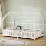 ML-Design Kinderbett Hausbett 120x200 cm mit Rausfallschutz, Dach & Lattenrost,