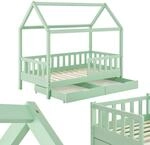 Juskys&reg; Kinderbett Marli 80 x 160 cm mit Matratze, Bettkasten, Rausfallschutz,