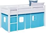 Homestyle4u Hochbett 90x200 blau hellblau Kinderbett mit Rausfallschutz Vorhang...