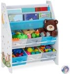 Relaxdays Kinderregal, Tiere Motiv, 6 Boxen, 2 F&auml;cher, Kinderzimmer, Spielzeug