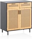 FineBuy Sideboard 80x86,5x40 cm Kommode Schwarz mit Wiener Geflecht, Hoher