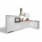 Jazz 4 Moderne Eckk&uuml;che ohne Elektroger&auml;te in Wei&szlig; Hochglanz, Metallic Grau -