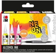 Marabu 1216000000102 - Alcohol Ink Set Neon mit 3 x 20 ml Alkohol Tinte, 1 x