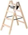 PROREGAL Stufen-Stehleiter Holz | beidseitig begehbar | 2x4 Stufen | Leiter,