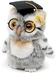 Uni-Toys - Eule (grau-wei&szlig;) mit Doktorhut und Brille - 18 cm (H&ouml;he) - Pl&uuml;sch-Vogel