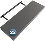 Casaria&reg; 2X Wandregal Holz Grau Regal mit Halterung 15kg Tragkraft H&auml;ngeregal