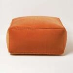 Homescapes Sitzpouf Samt orange 60x60x27 cm, Sitzsack quadratisch, Sitzquader