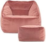 Icon Natalia Sitzsack Sessel mit Hocker f&uuml;r Erwachsene, Rosa, Flauschiger Samtstoff,