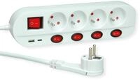 ROLINE 4-Fach Steckdosenleiste mit Schalter, UTE Version, USB-Charger A+C, 3 m