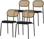 ML-Design Esszimmerst&uuml;hle 4er Set, Schwarz, K&uuml;chenstuhl mit Rattan R&uuml;ckenlehne,