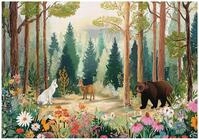 WallArena - Vlies Fototapete Kinderzimmer 300x210 cm Wald Tiere - Fototapeten...