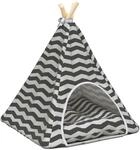 vidaXL Haustier-Tipi mit Kissen Wei&szlig; und Grau 50 x 50 x 60 cm, Dreieckiger