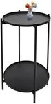 Spetebo Beistelltisch Metall schwarz rund mit 2 Ablagen - 48 x 28 cm - Sofa