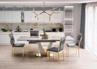 designimpex Design Esstisch Tisch HA-777 Grau Marmoroptik - Gold ausziehbar 160...