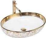 Rea Aufsatzwaschbecken MARGOT WHITE/GOLD Waschtisch Handwaschbecken Waschschale