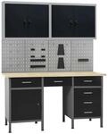 vidaXL Werkbank mit 4 Werkzeugw&auml;nden 2 Wandschr&auml;nken Lochwand...