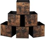Relaxdays Aufbewahrungsbox, 6er Set, HxBxT: 26x26x26 cm, Stoff, Holzoptik, Griffloch,