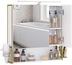 VASAGLE Spiegelschrank Bad mit Beleuchtung, 14,5 x 70 x 70 cm, Stecker, H&auml;ngekorb,