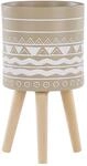 Blumenbeh&auml;lter in Beige mit 3 Holzbeinen geometrisches Muster ⌀ 25 cm Milina