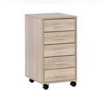 Wohnling Rollcontainer Sonoma 33 x 63 x 38 cm Holz Schubladenschrank Schreibtisch,