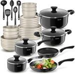 tectake&reg; K&uuml;chenstarterset 6 Personen, Steingut Geschirr Set, Teller, 4 T&ouml;pfe...