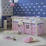 Homestyle4u Kinderhochbett Wei&szlig; 90 x 200cm Holz Kiefer rosa Hochbett Leiter...