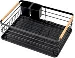 CHEFGASTRO Abtropfgestell Geschirr, 14x42x30cm, Stahl/Holz, mit Besteckhalter &