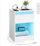 VASAGLE Nachttisch mit Einstellbarer LED-Beleuchtung, Beistelltisch mit Steckdosen,