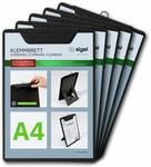 SIGEL KB100/5 Klemmbretter A4, schwarz, mit Aufstellfunktion, 5er Pack, stabile,